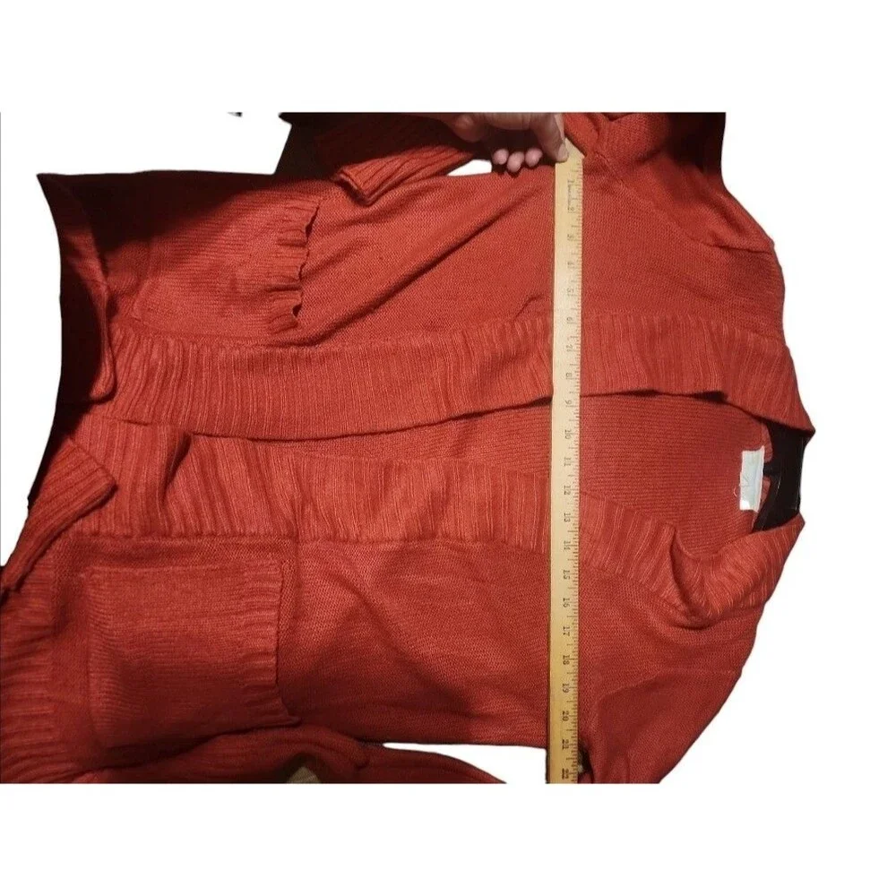 Ambiance Women’s Open Front Cardigan Sweater Size L Orange-Red Knit Long Sleeve - Picture 2 of 6